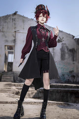 Red Lapel Collar Long Sleeves Embroidery Slim Gothic Vintage Prince Ouji Lolita Blouse - Product - 9