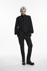 Black Stand Collar Long Puff Sleeves Jacquard Detachable Tie Men's Gorgeous Shirt - Product - 6
