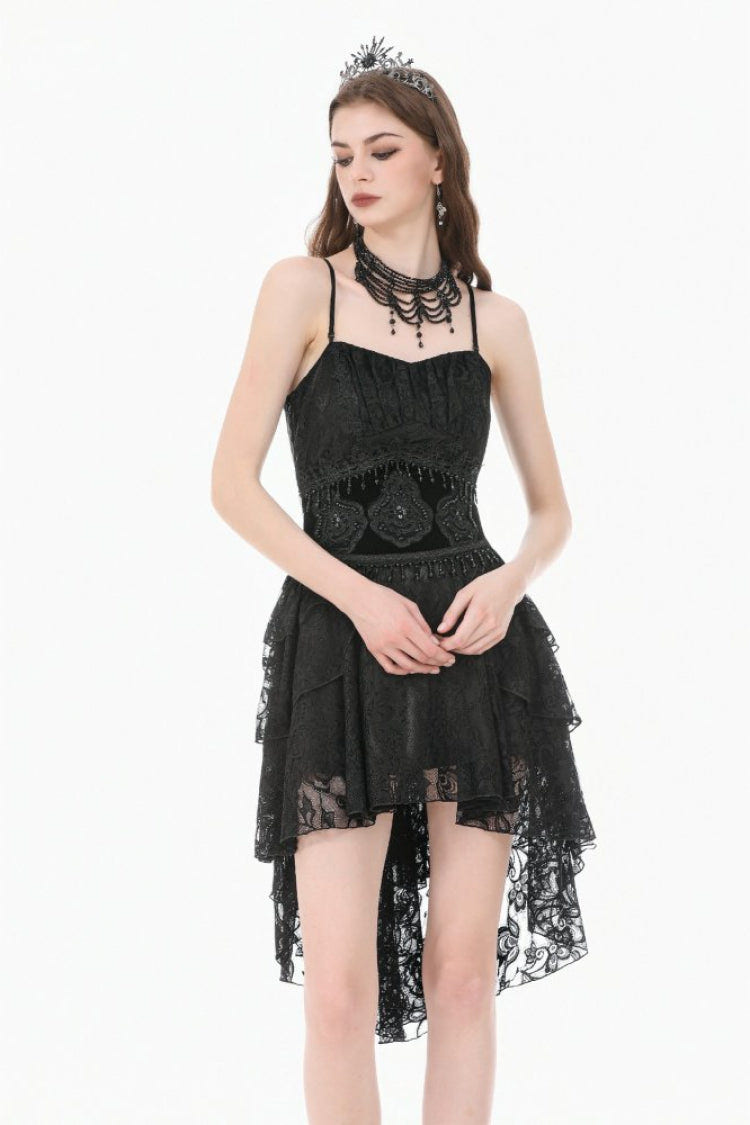 Black Embroidered Women's Gothic Royal Velvet Waist Cincher with Double Beaded Tassels - Product - 7