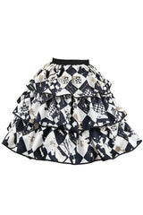 Black/White [Board Games] Triple-Layered Print Ruffle Vintage Lolita Skirt - Product - 4