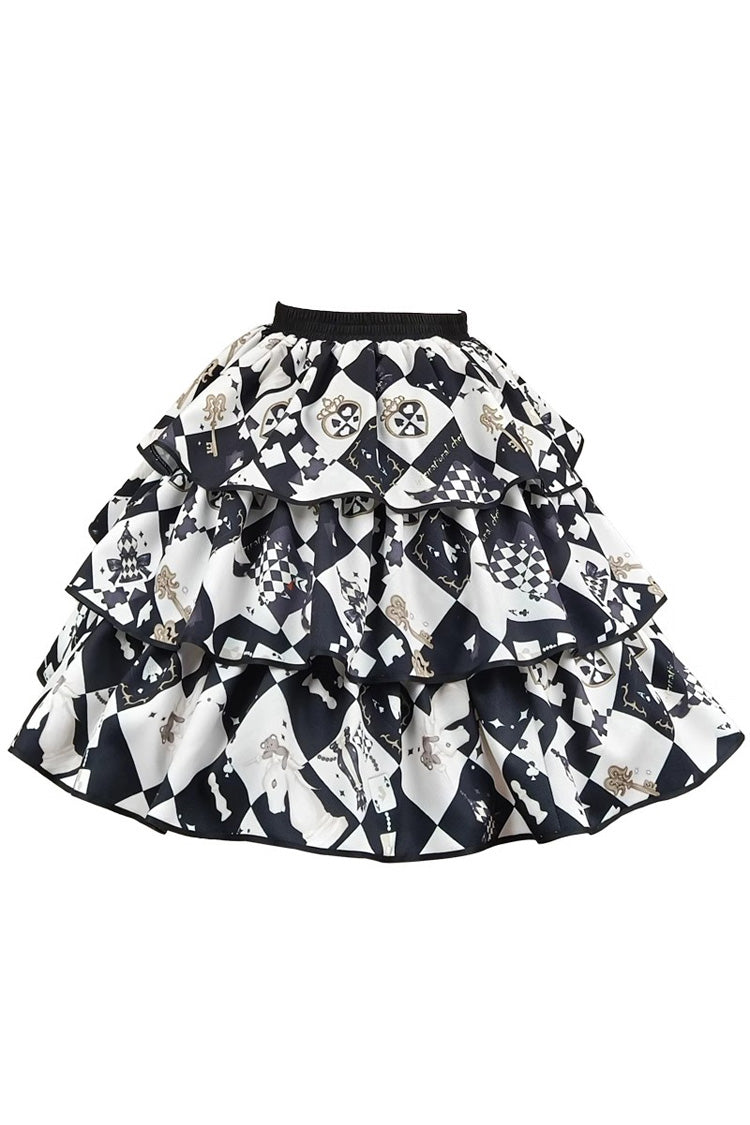 Black/White [Board Games] Triple-Layered Print Ruffle Vintage Lolita Skirt - Product - 4