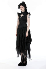 Black Women's Gothic Punk Multi-Layered Irregular Handkerchief Hem Lace Skirt - Product - 8