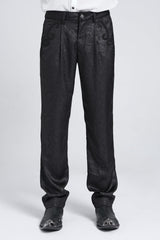 Black Floral Print Embroidery Men's Gothic Suit Pants - Black - 1