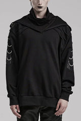 Black High Collar Long Sleeves Stitching Hooded Mens Steampunk Jacket - Black - 1