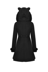 Black Long Sleeves Crescent Moon Bow Spliced Double-breasted Women's Gothic Coat with Cat Ear Hood - Product - 12