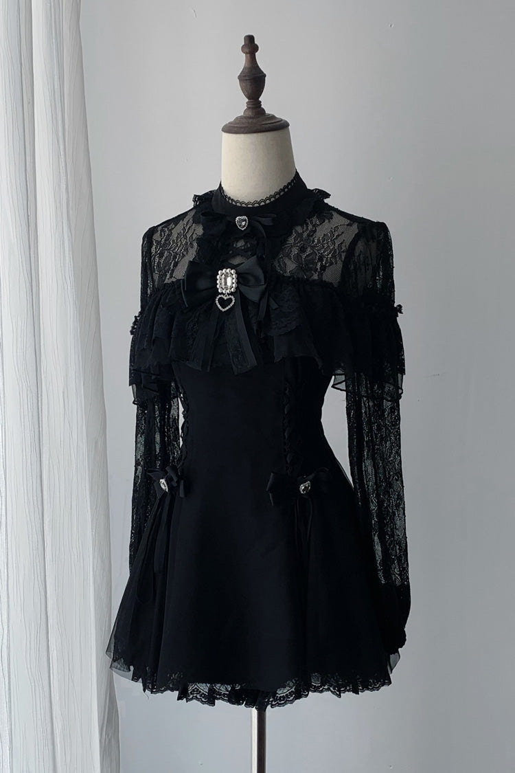 ブラック [Lace Doll] ラウンドカラー 長袖 フリル Cut-Out 刺繍 リボン レース ゴシック 地雷系 和風 ワンピース 商品画像