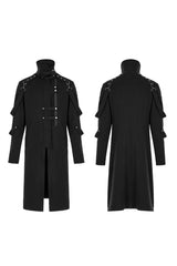 Black Punk Asymmetry High Collar Placket Metal Shoulder Detachable Webbing Men's Knitted Coat - Product - 5