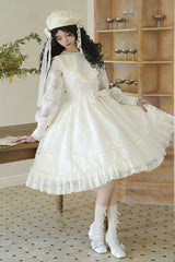 Ivory [Flower Sound] Long Sleeves Ruffle Cardigan Bowknot Lace Sweet Lolita Dress - Product - 7