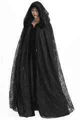 Black Hooded Hollow Womens Gothic Cloak Cape Long Coat - Product - 4