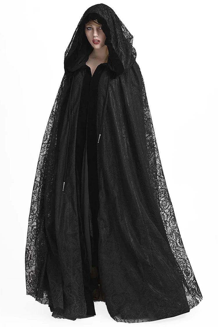 Black Hooded Hollow Womens Gothic Cloak Cape Long Coat - Product - 4