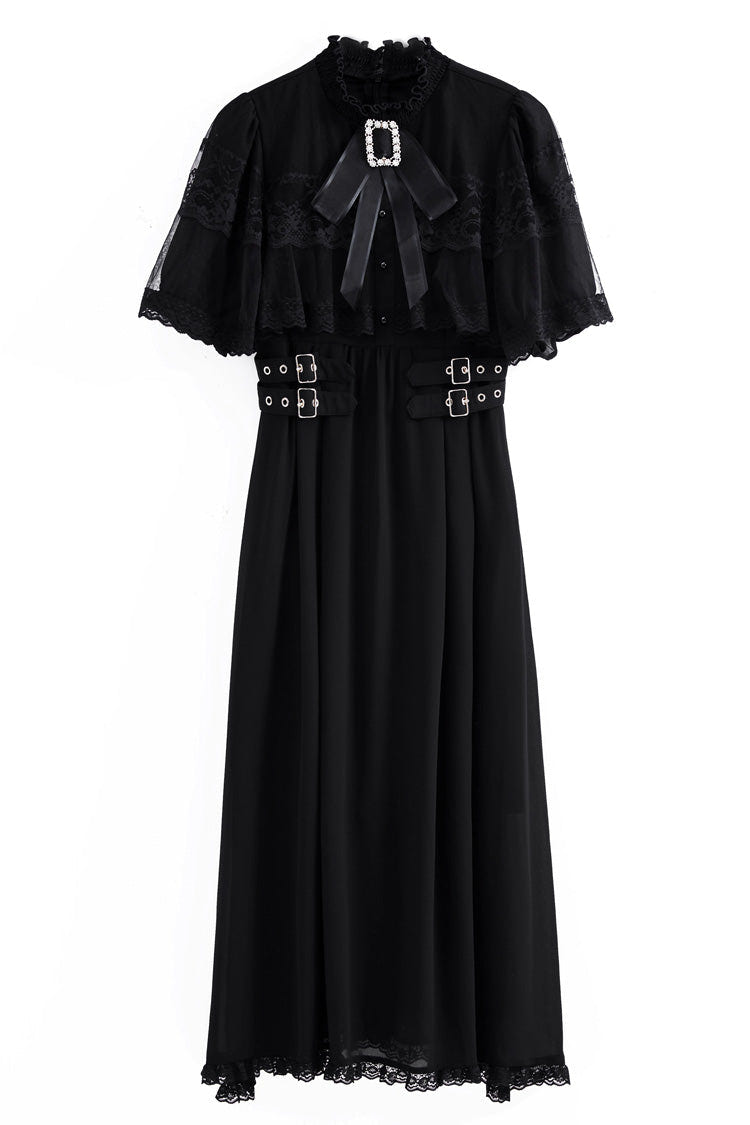 Sweet Short Sleeves Multi-Layered Lace Slim Jirai Kei Lolita Dress 4 Colors - Black - 6