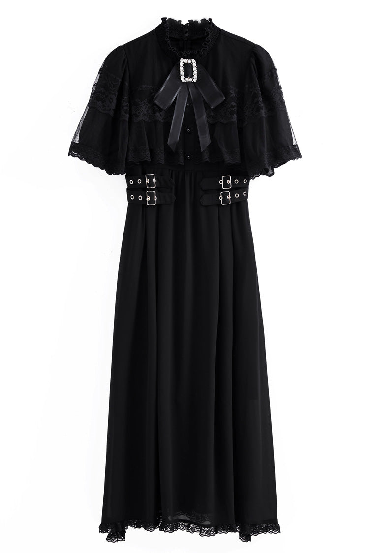 Sweet Short Sleeves Multi-Layered Lace Slim Jirai Kei Lolita Dress 4 Colors - Black - 6