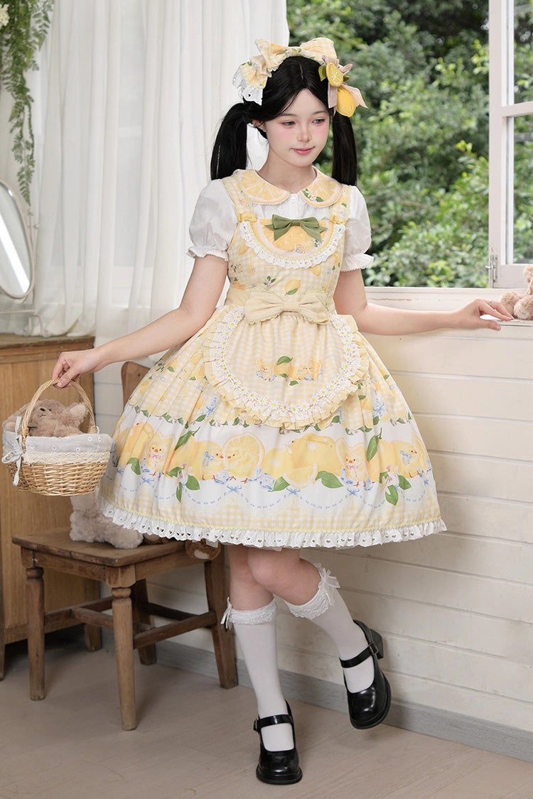 Yellow [Lemon Chicken] Print Ruffle Bowknot Lace Sweet Lolita Jsk Dress - Product - 2