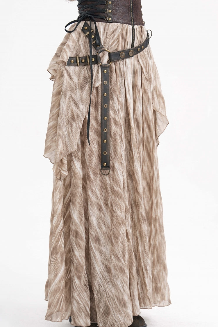 Apricot Ruffle Lace-Up Women's Gothic Eyelets Rivets Long Skirt - Product - 11
