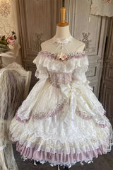 [Elizabeth Tea Party] Multi-Color Short Sleeves Ruffle Hanayome Bowknot Stitching Lace Sweet Lolita Dress - Product - 4