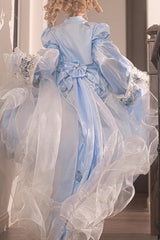 Blue/White Porcelain Printed Ruffled Bow Lace High-low Sweet Plus Size Lolita Jsk Dress(Long Version) - Product - 14