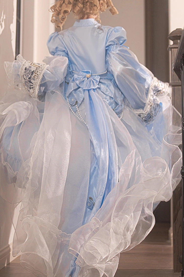 Blue/White Porcelain Printed Ruffled Bow Lace High-low Sweet Plus Size Lolita Jsk Dress(Long Version) - Product - 14