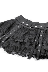 Black Wide-Waistband Eyelet Strap Double-Layered Lace Women's Punk Skirt - Product - 12