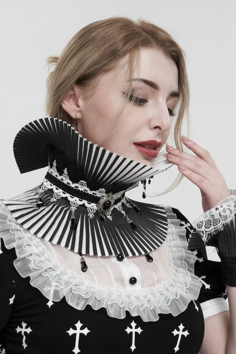 Black Detachable Color-Blocked Women's Gothic Double Color Beaded Neckwear - Product - 4