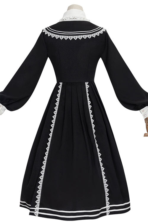 Black Elegant Bowknot Long Sleeves College Style Gothic Lolita Dress - Product - 8