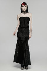 Black Cut-Out Embroidered Lace Slim Fishbone Women's Gothic Elegant Gorgeous Skirt - Black - 1