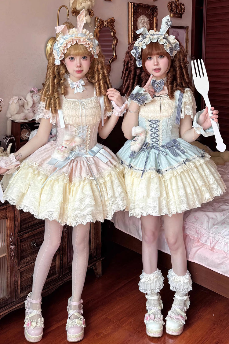 [Goodnight Alice] Sleeveless Ruffled Bow Lace-Up Sweet Lolita Jsk Dress 3 Colors - Product - 9