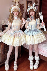 [Goodnight Alice] Sleeveless Ruffled Bow Lace-Up Sweet Lolita Jsk Dress 3 Colors - Product - 9