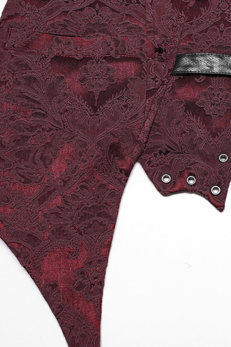 Black/Red Lapel V-neck Sleeveless Jacquard Buckle Men's Gothic Vest - Product - 7