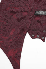 Black/Red Lapel V-neck Sleeveless Jacquard Buckle Men's Gothic Vest - Product - 7