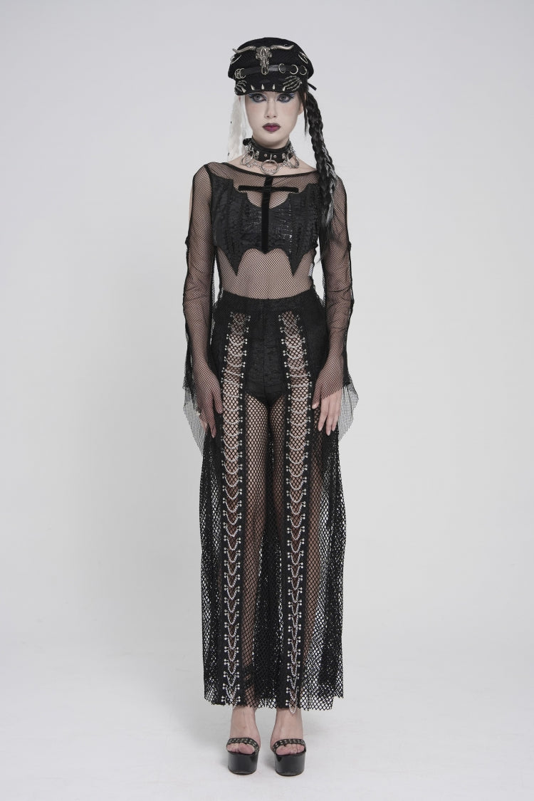 Black Spliced Mesh Studded Women's Punk Pants - Product - 2
