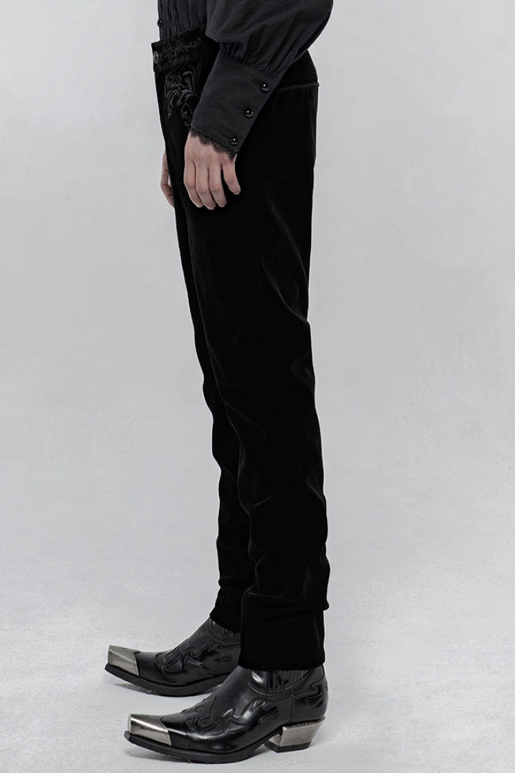 Black Buttons Embroidery Men's Gothic Straight Leg Pants - Product - 2