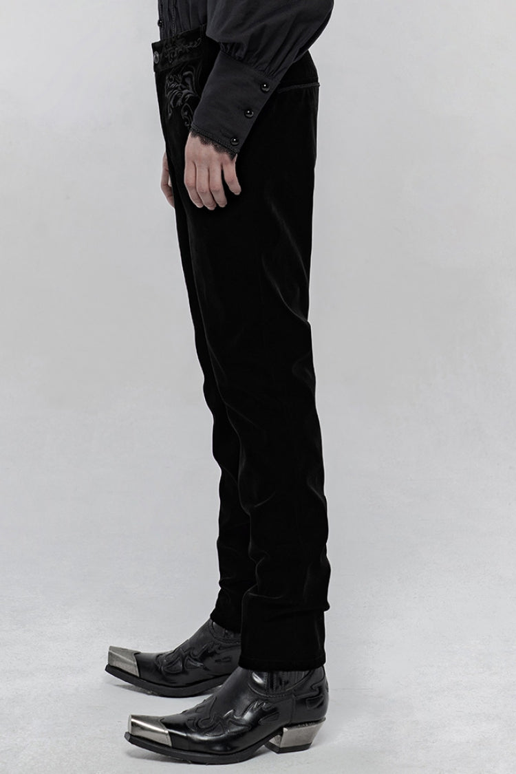 Black Buttons Embroidery Men's Gothic Straight Leg Pants - Product - 2