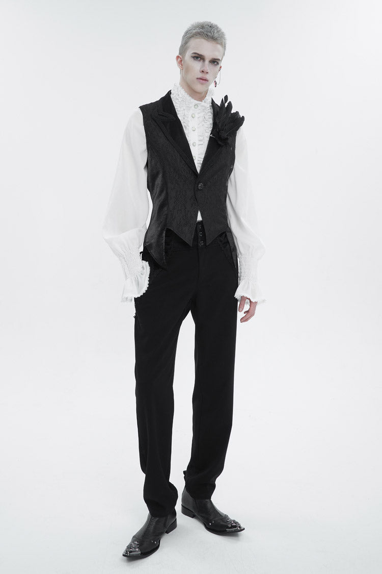 Black Vintage Dark Pattern Men's Gothic Vest With Brooch - Product - 4