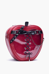 Red Bow Lace-Up Chain-Decorated Gothic Lolita Apple Itabag - Red - 1