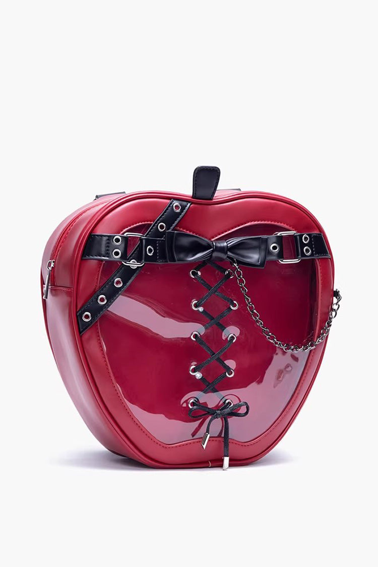 Red Bow Lace-Up Chain-Decorated Gothic Lolita Apple Itabag - Red - 1