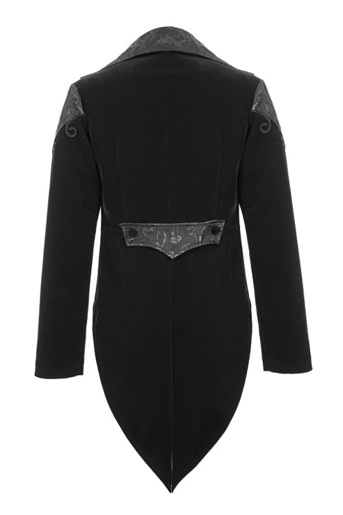 Black Vintage Fake Two Pieces Embroidered Velvet Gothic Mens Coat - Product - 6