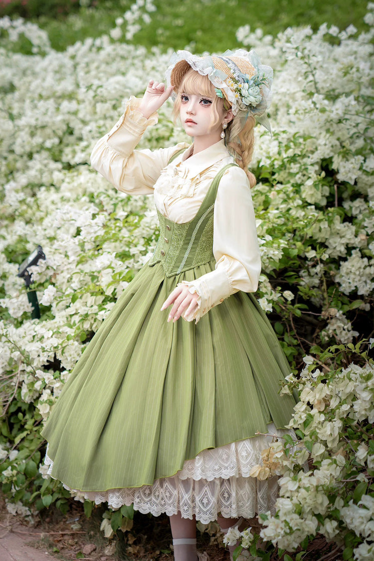 [Dreamlike Realm] Sleeveless Printed Ruffled Embroidered Bustier Elegant Sweet Lolita Jsk Dress 4 Colors - Product - 7