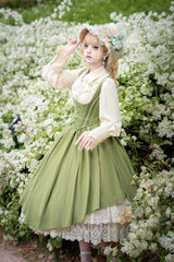 [Dreamlike Realm] Sleeveless Printed Ruffled Embroidered Bustier Elegant Sweet Lolita Jsk Dress 4 Colors - Product - 7