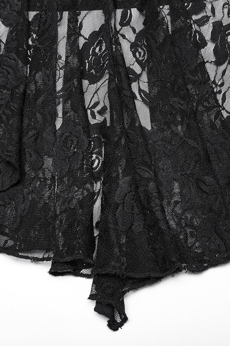Black V Collar Embroidery Lace Lace-Up Women's Gothic Blouse - Product - 7