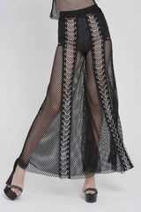 Black Spliced Mesh Studded Women's Punk Pants - Product - 10