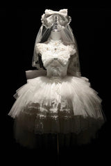 White [Jewelry Love Story] Halterneck Ruffle Hanayome Bowknot Lace Gothic Lolita Dress - Product - 7