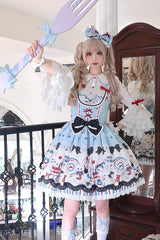 Blue [Mystery Rabbit Tea Party] Sleeveless Print Ruffle Bowknot Lace Sweet Lolita Jsk Dress - Product - 9