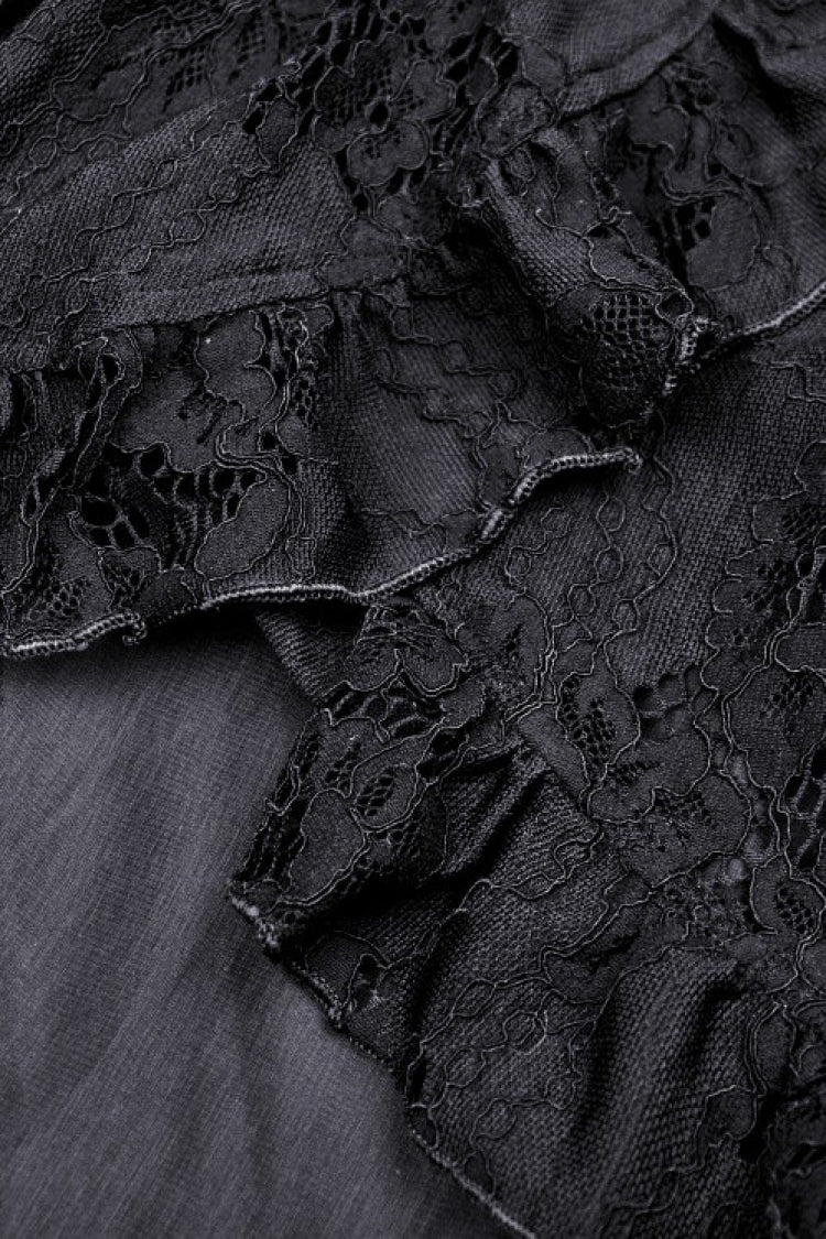 Black Off Shoulder Halterneck Ruffled Lace-Up Swallow Tail Floral Lace Women's Gothic Dress - Product - 18