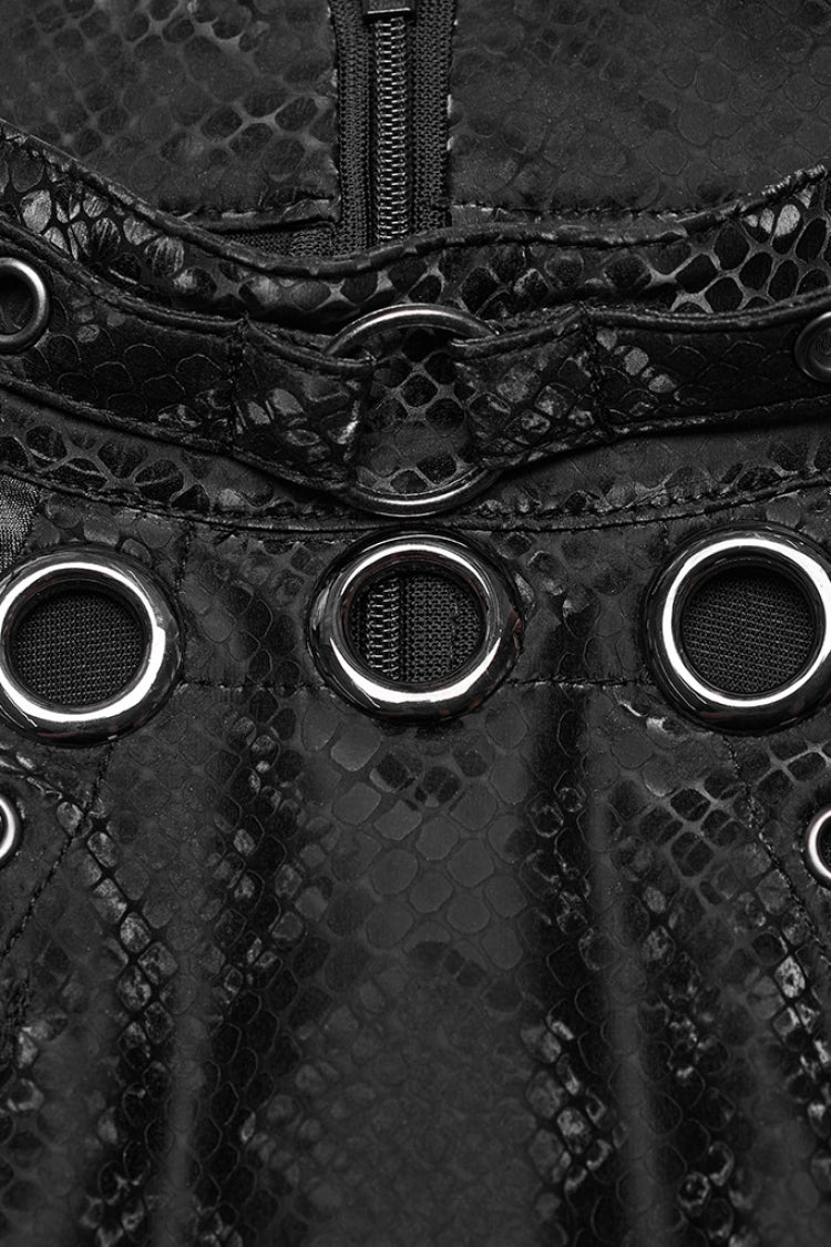 Black Sleeveless Metal Rings Hollow Mesh Women's Steampunk Dress - Product - 5