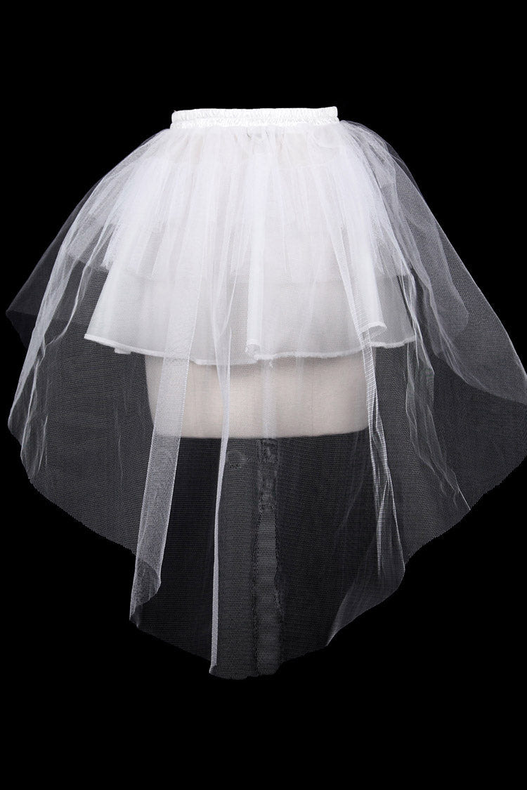 White Hard Mesh Short Front Long Back Short Women's Gothic Underskirt - Product - 3