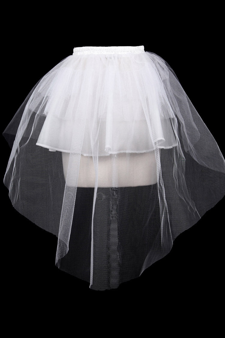 White Hard Mesh Short Front Long Back Short Women's Gothic Underskirt - Product - 3