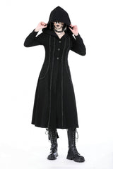 Black Long Sleeves Ruffled Lace-Up Women's Punk Long Jacket with Hood - Black - 1