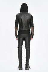 Black Zipper Faux Leather Men's Punk Waistcoat - Product - 7