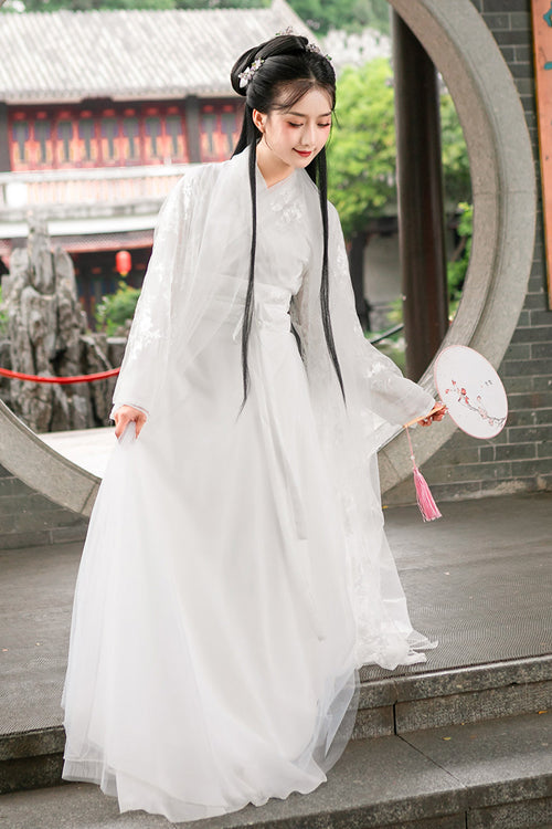White Lady Chinese Style Fairy Sweet Hanfu Dress Full Set - Product - 3