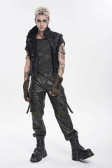 Spliced Irregular Detachable Studded Zippered Men's Punk Handsome Pants  With Big Pockets - Product - 3